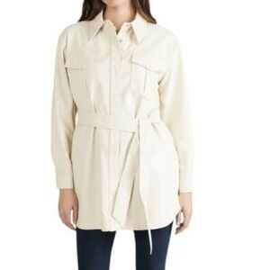 NVLT for Anthropologie Vegan Leather Belted Shacket in Ivory Cream Size Medium